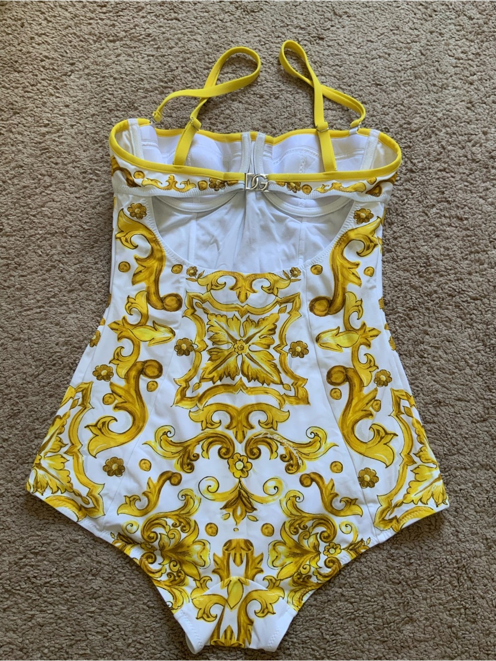 Dolce And Gabbana DG Gold Logo Majolica Printed Balconette One Piece Swim IT 1 - Picture 6 of 8